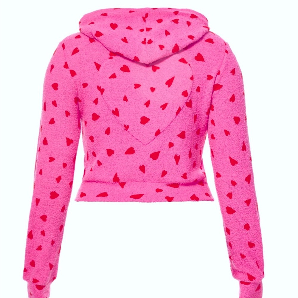 NWT Yitty brand cropped Pet Me Zip up Hoodie Sz Large Womens Pink Red Hearts